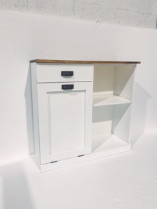 Trash Bin Cabinet with Shelf and Drawer, Trash Can Cabinet, Tilt Out Door & Single Drawer, Wood Trash Recycle Bin